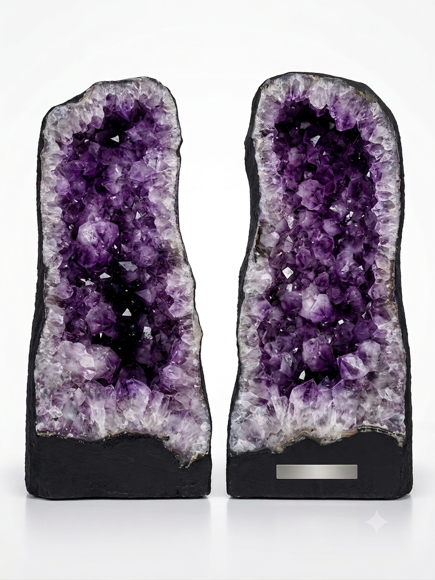 Raw Amethyst Cathedral Geode Bookend Pair from Minas Gerais Brazil — MEG Crystal